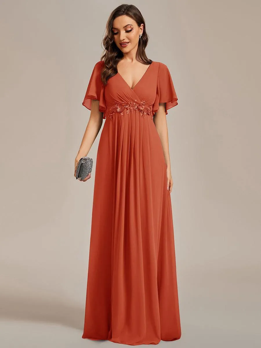 Robe longue élégante en mousseline de soie pour mère de la mariée avec manches fluides