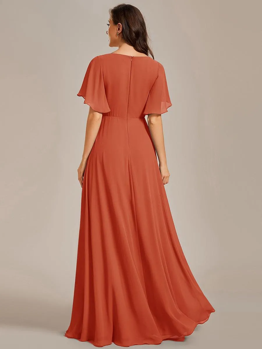 Robe longue élégante en mousseline de soie pour mère de la mariée avec manches fluides