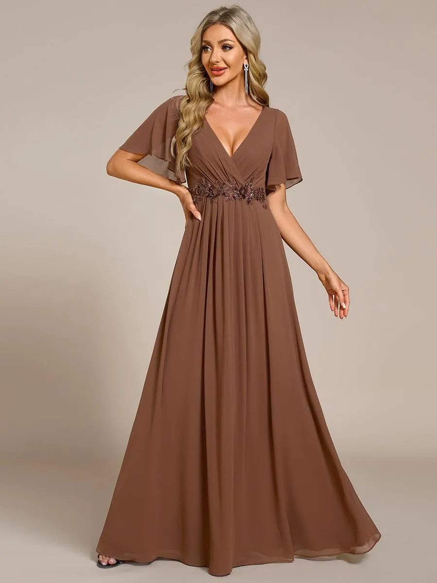 Robe longue élégante en mousseline de soie pour mère de la mariée avec manches fluides