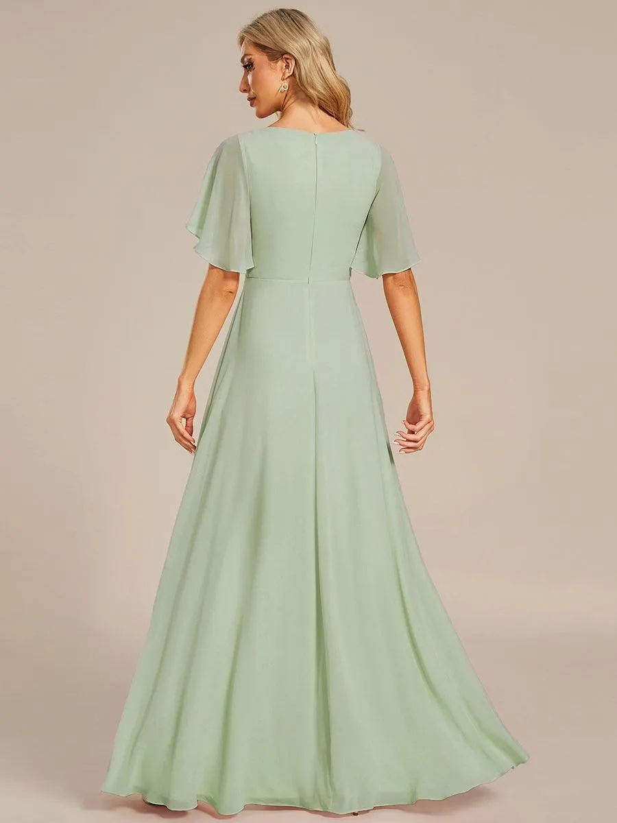 Robe longue élégante en mousseline de soie pour mère de la mariée avec manches fluides