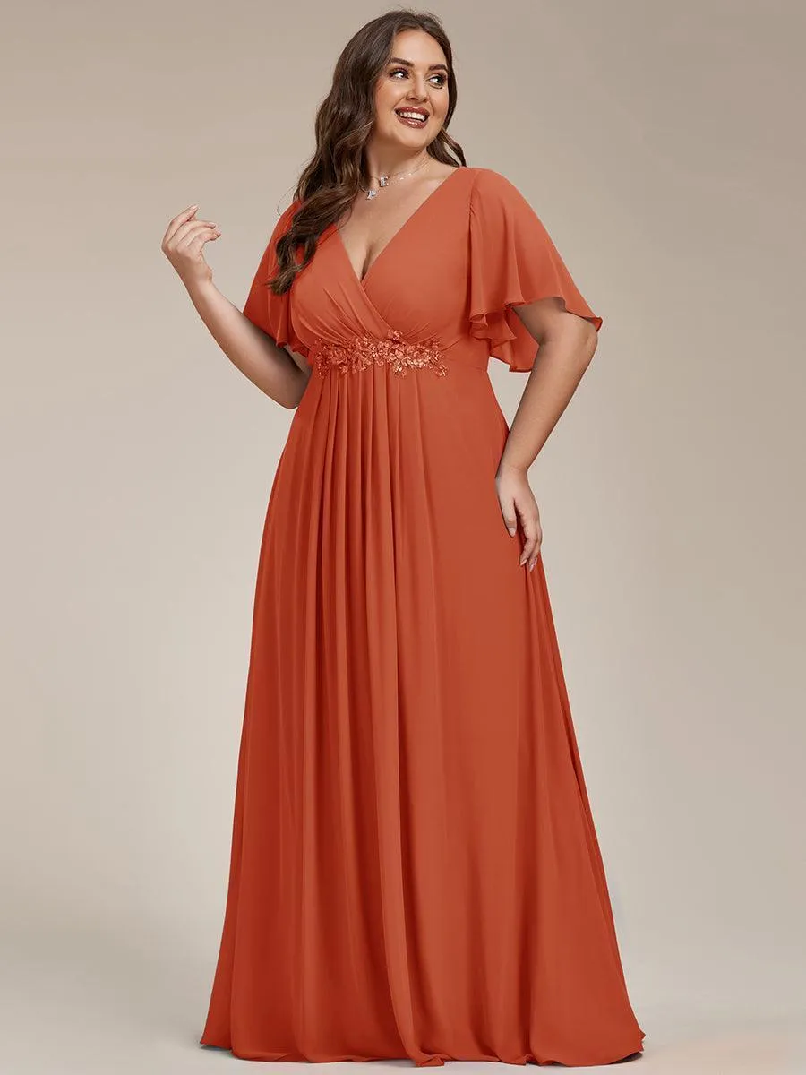 Robe longue élégante en mousseline de soie pour mère de la mariée avec manches fluides