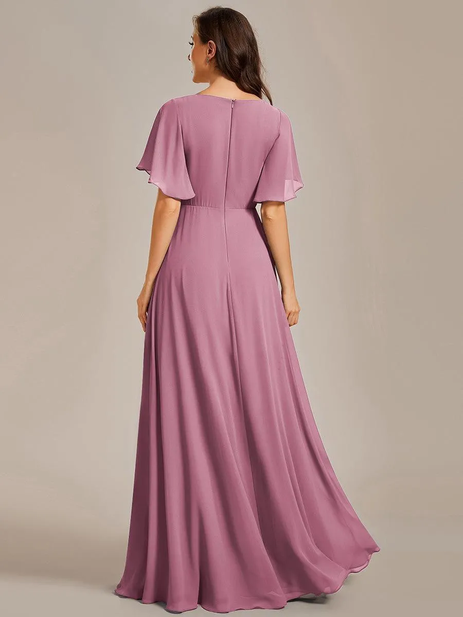 Robe longue élégante en mousseline de soie pour mère de la mariée avec manches fluides