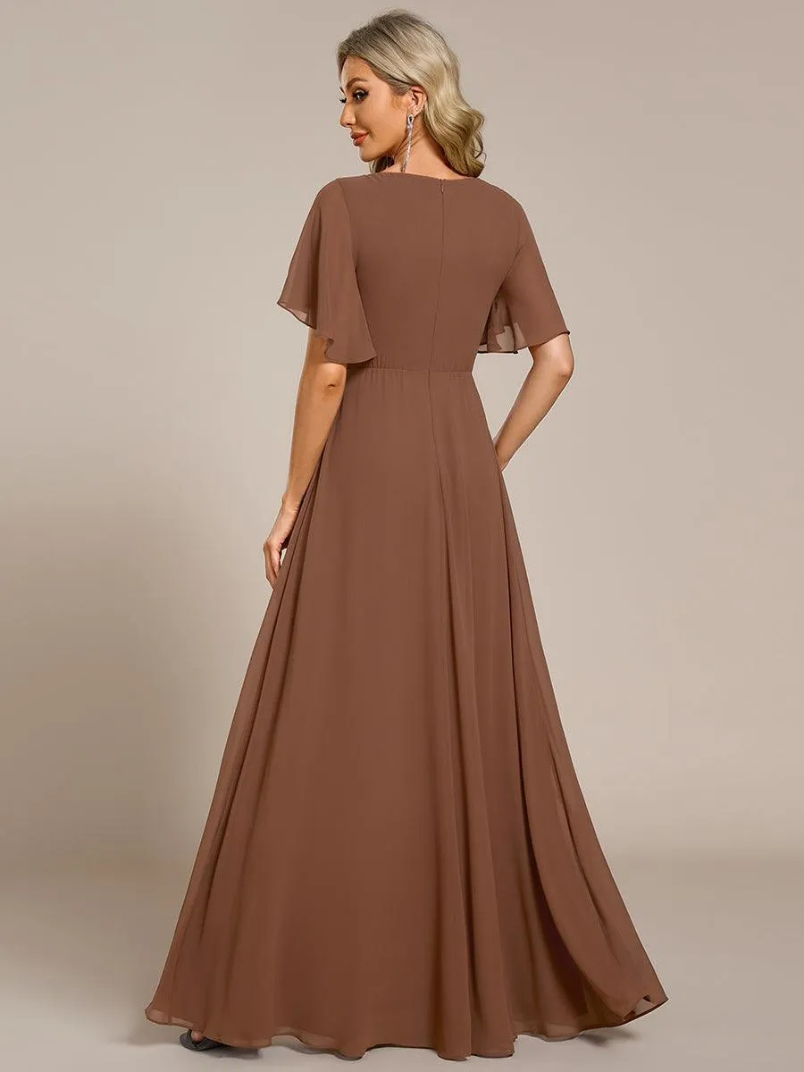 Robe longue élégante en mousseline de soie pour mère de la mariée avec manches fluides