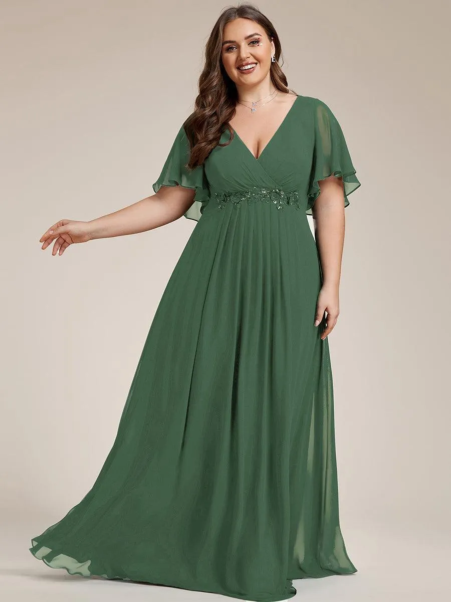 Robe longue élégante en mousseline de soie pour mère de la mariée avec manches fluides
