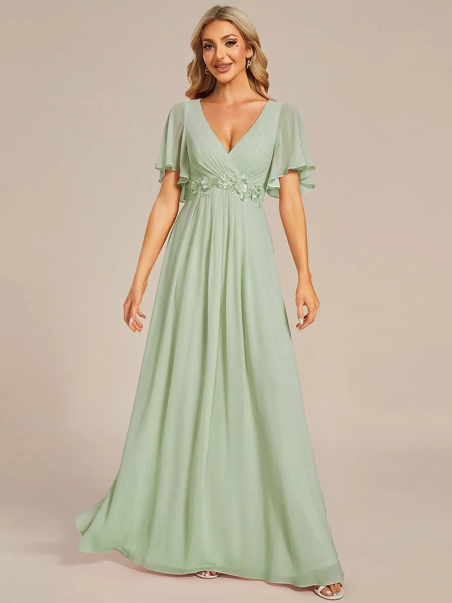 Robe longue élégante en mousseline de soie pour mère de la mariée avec manches fluides