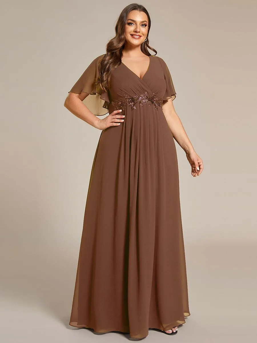 Robe longue élégante en mousseline de soie pour mère de la mariée avec manches fluides