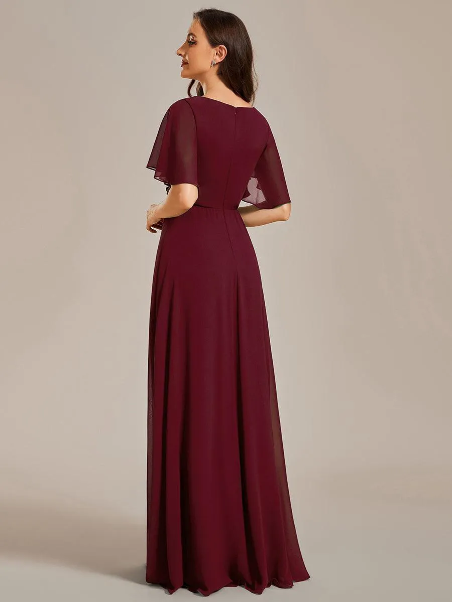 Robe longue élégante en mousseline de soie pour mère de la mariée avec manches fluides
