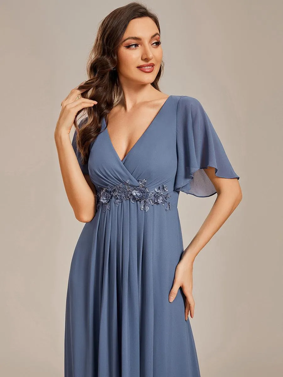 Robe longue élégante en mousseline de soie pour mère de la mariée avec manches fluides