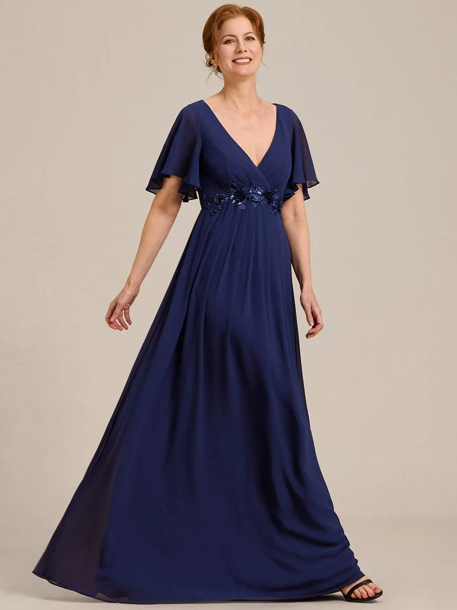 Robe longue élégante en mousseline de soie pour mère de la mariée avec manches fluides