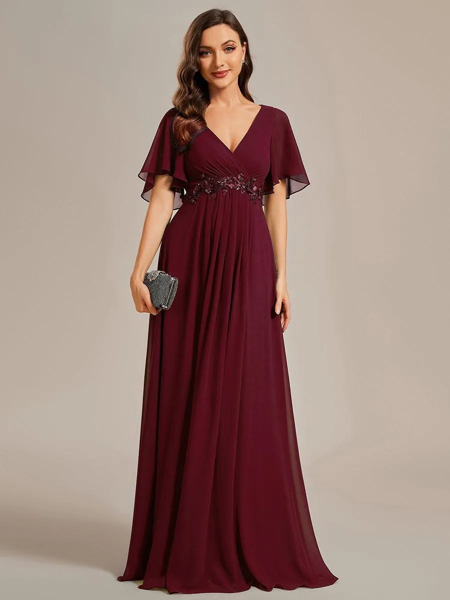 Robe longue élégante en mousseline de soie pour mère de la mariée avec manches fluides