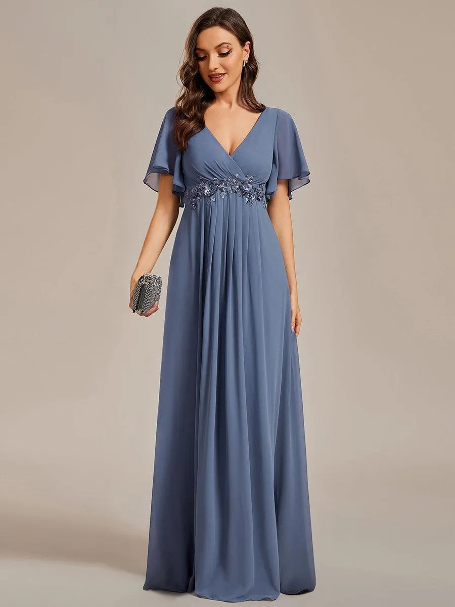 Robe longue élégante en mousseline de soie pour mère de la mariée avec manches fluides