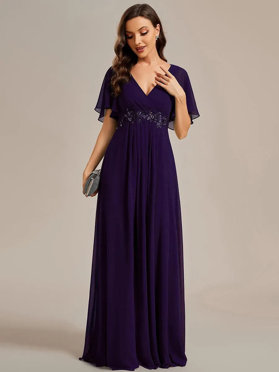 Robe longue élégante en mousseline de soie pour mère de la mariée avec manches fluides