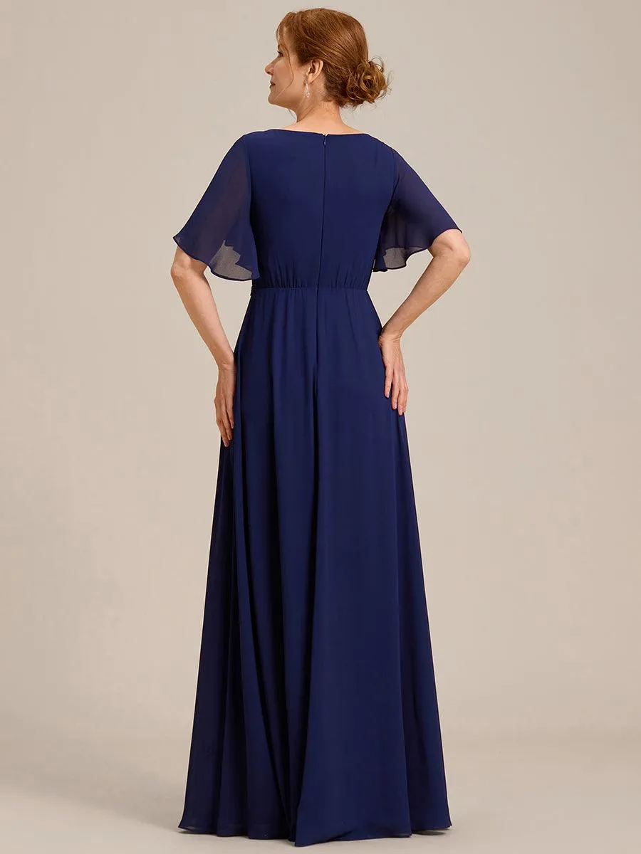 Robe longue élégante en mousseline de soie pour mère de la mariée avec manches fluides