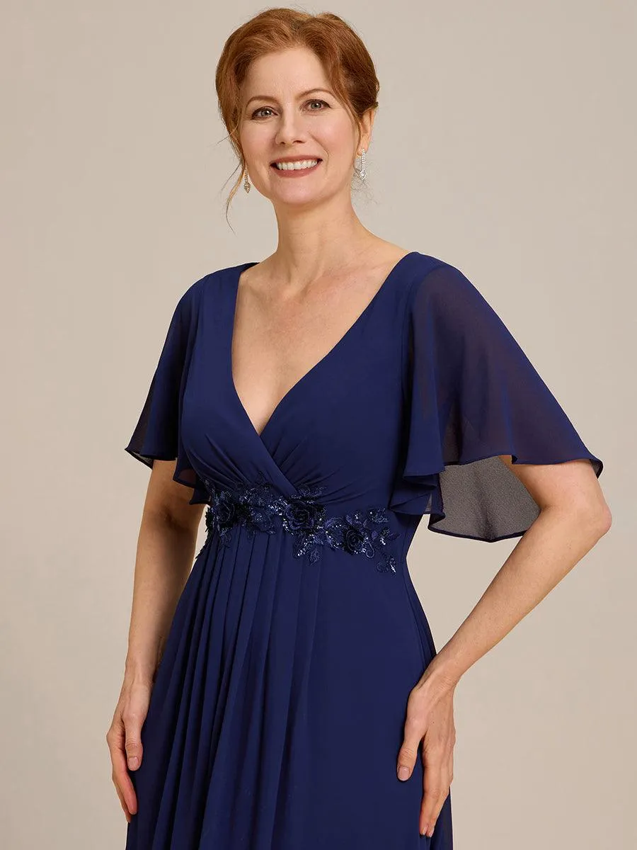 Robe longue élégante en mousseline de soie pour mère de la mariée avec manches fluides