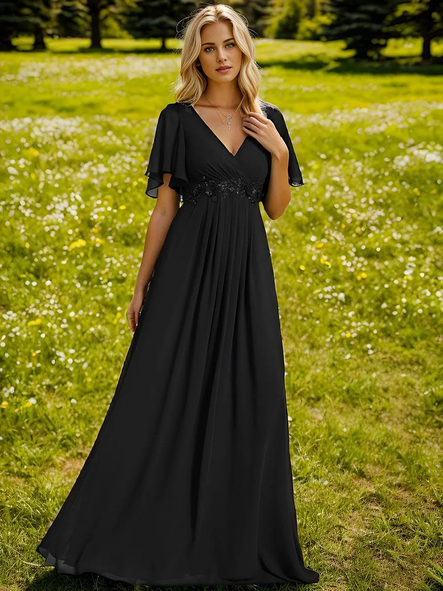 Robe longue élégante en mousseline de soie pour mère de la mariée avec manches fluides