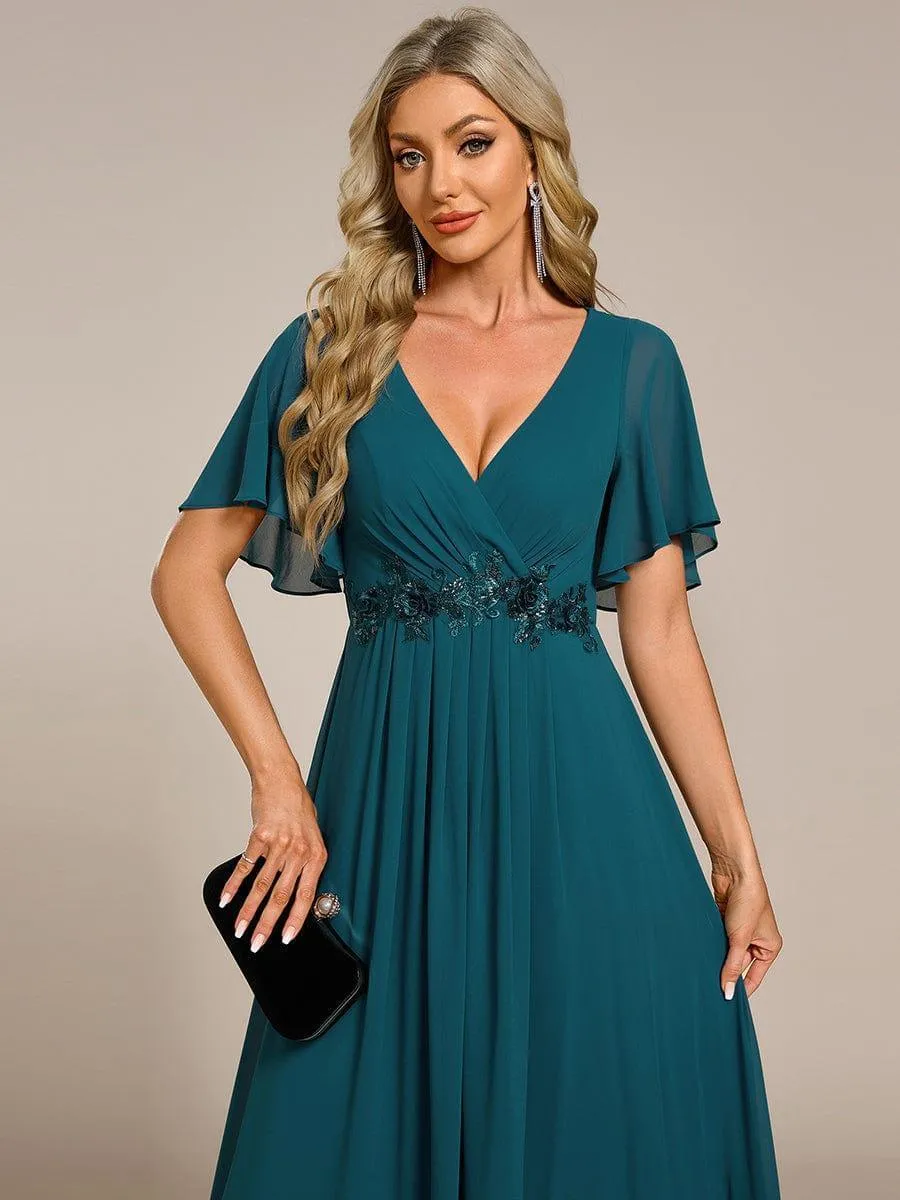 Robe longue élégante en mousseline de soie pour mère de la mariée avec manches fluides