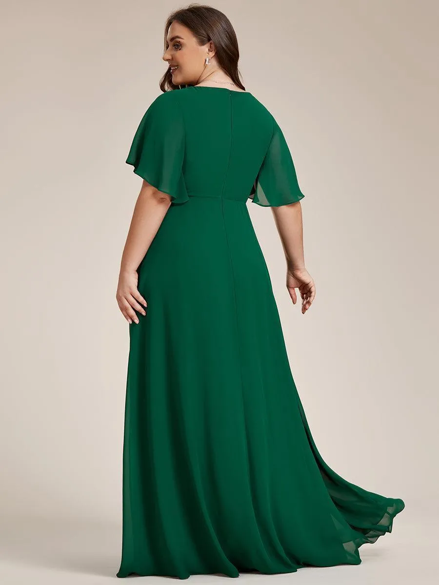 Robe longue élégante en mousseline de soie pour mère de la mariée avec manches fluides