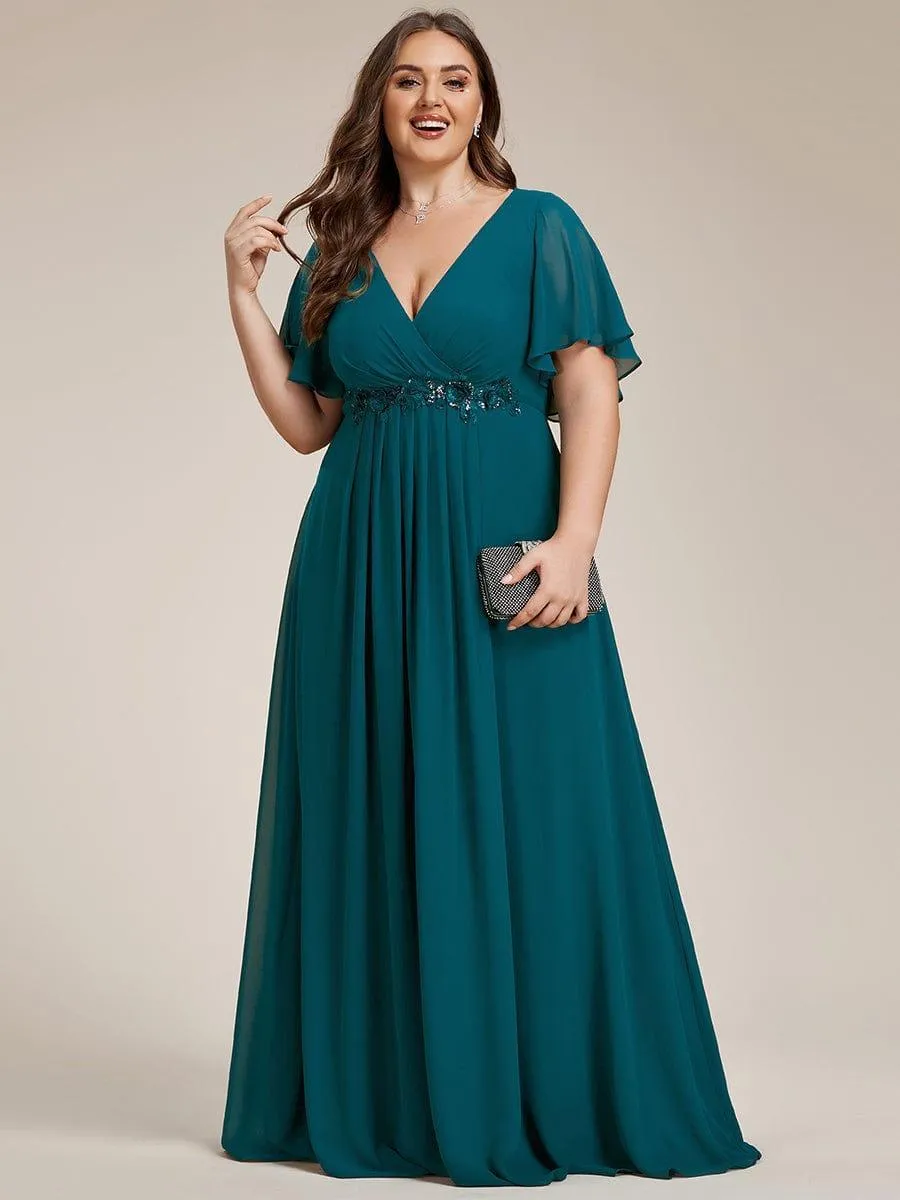 Robe longue élégante en mousseline de soie pour mère de la mariée avec manches fluides