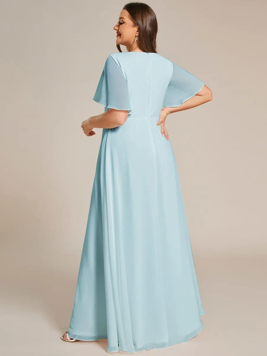 Robe longue élégante en mousseline de soie pour mère de la mariée avec manches fluides