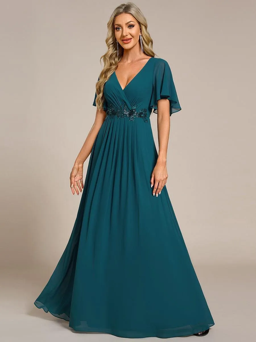 Robe longue élégante en mousseline de soie pour mère de la mariée avec manches fluides