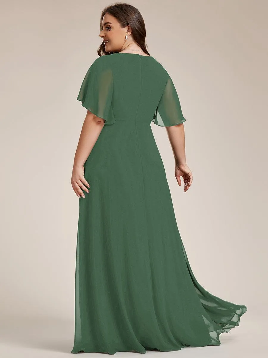 Robe longue élégante en mousseline de soie pour mère de la mariée avec manches fluides