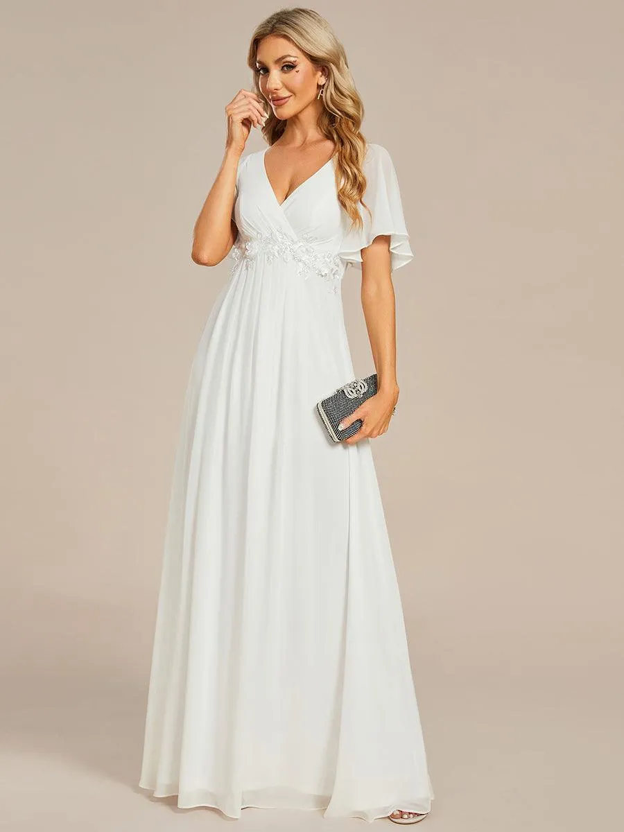 Robe longue élégante en mousseline de soie pour mère de la mariée avec manches fluides