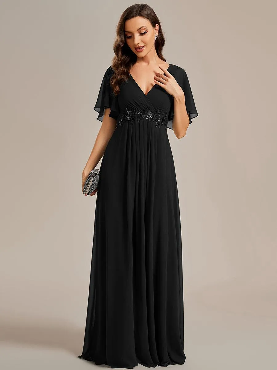 Robe longue élégante en mousseline de soie pour mère de la mariée avec manches fluides