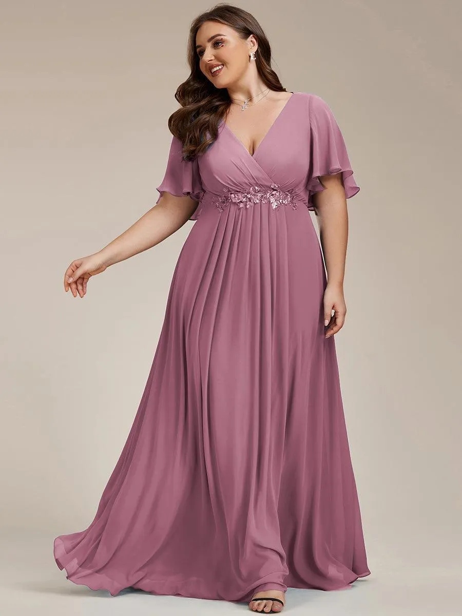 Robe longue élégante en mousseline de soie pour mère de la mariée avec manches fluides