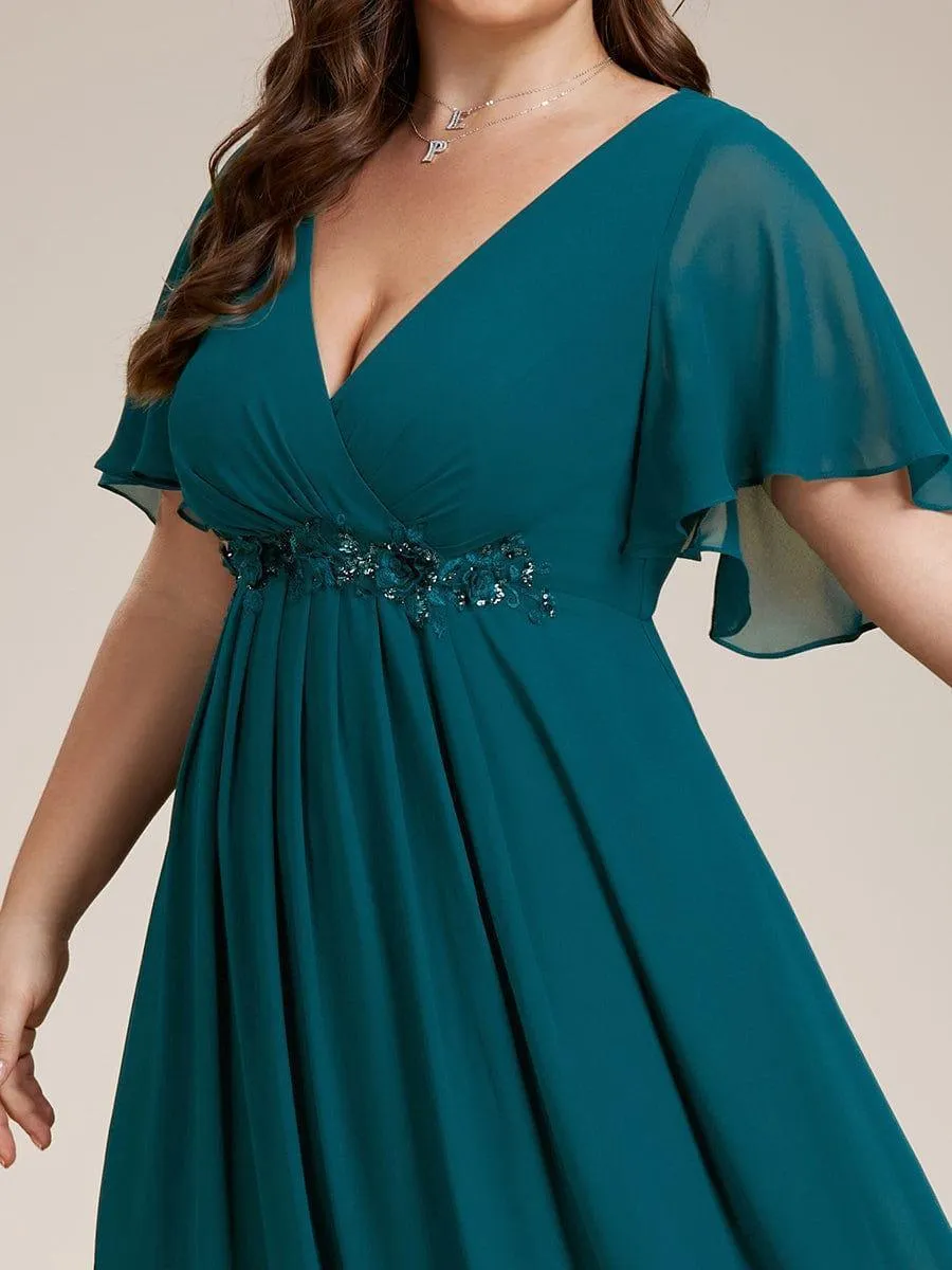 Robe longue élégante en mousseline de soie pour mère de la mariée avec manches fluides