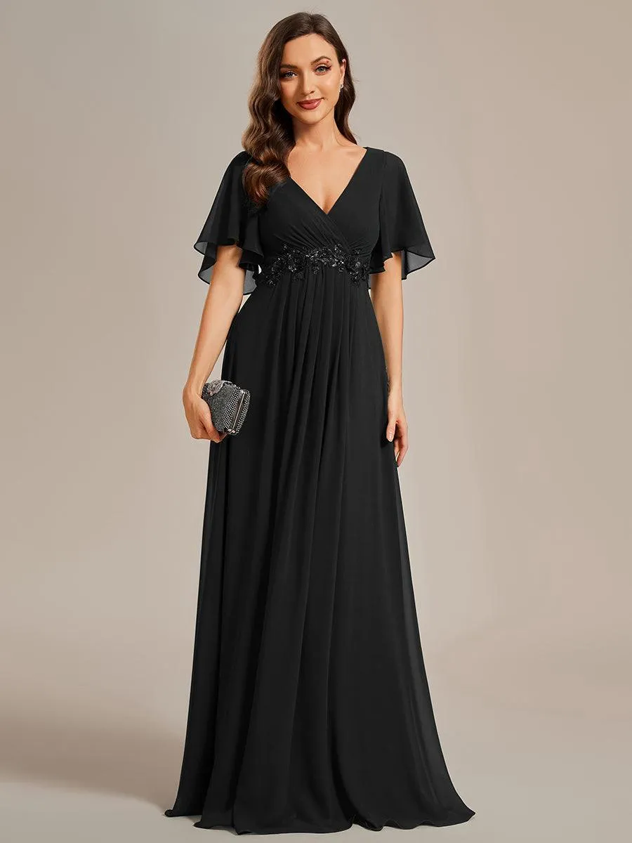 Robe longue élégante en mousseline de soie pour mère de la mariée avec manches fluides