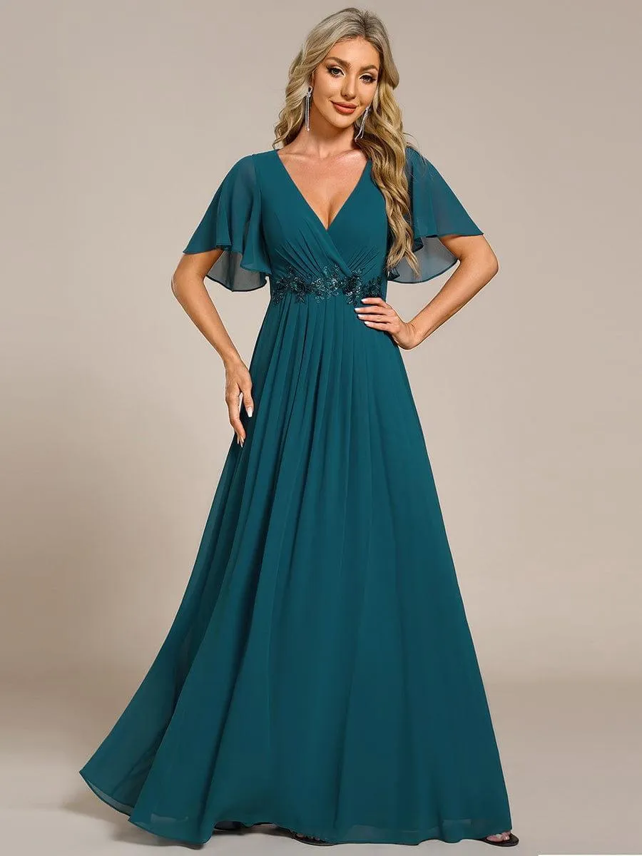 Robe longue élégante en mousseline de soie pour mère de la mariée avec manches fluides