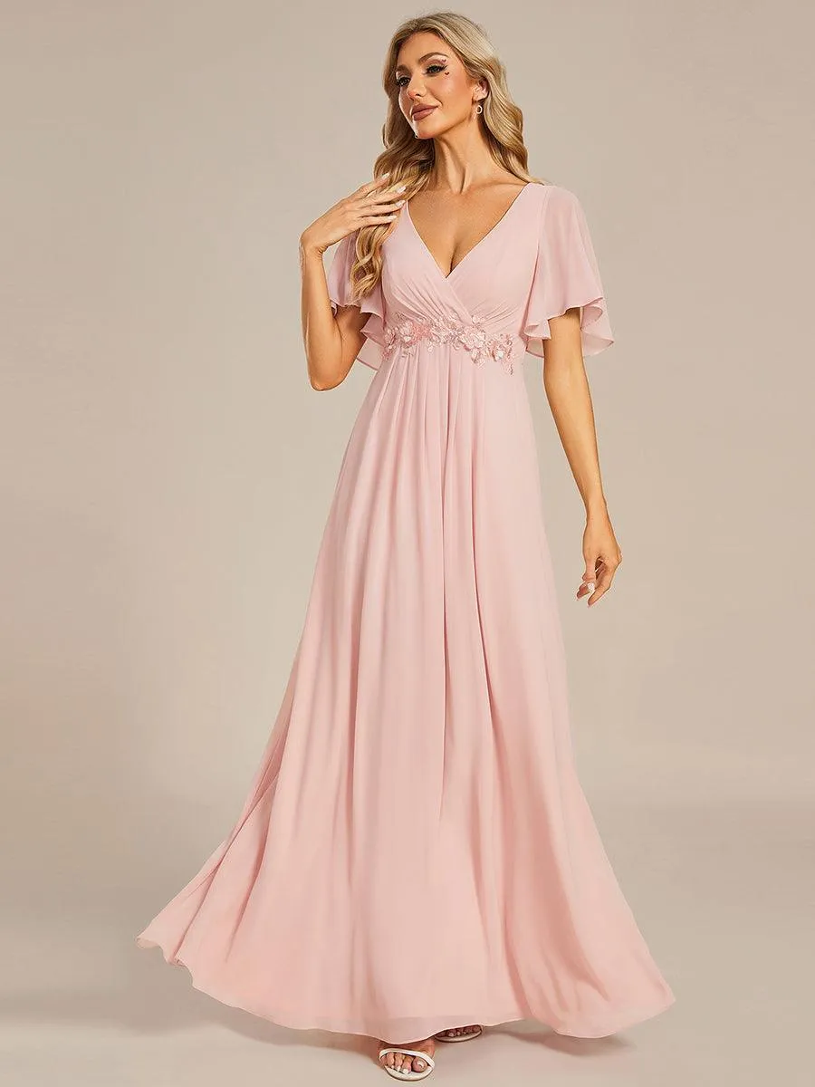 Robe longue élégante en mousseline de soie pour mère de la mariée avec manches fluides