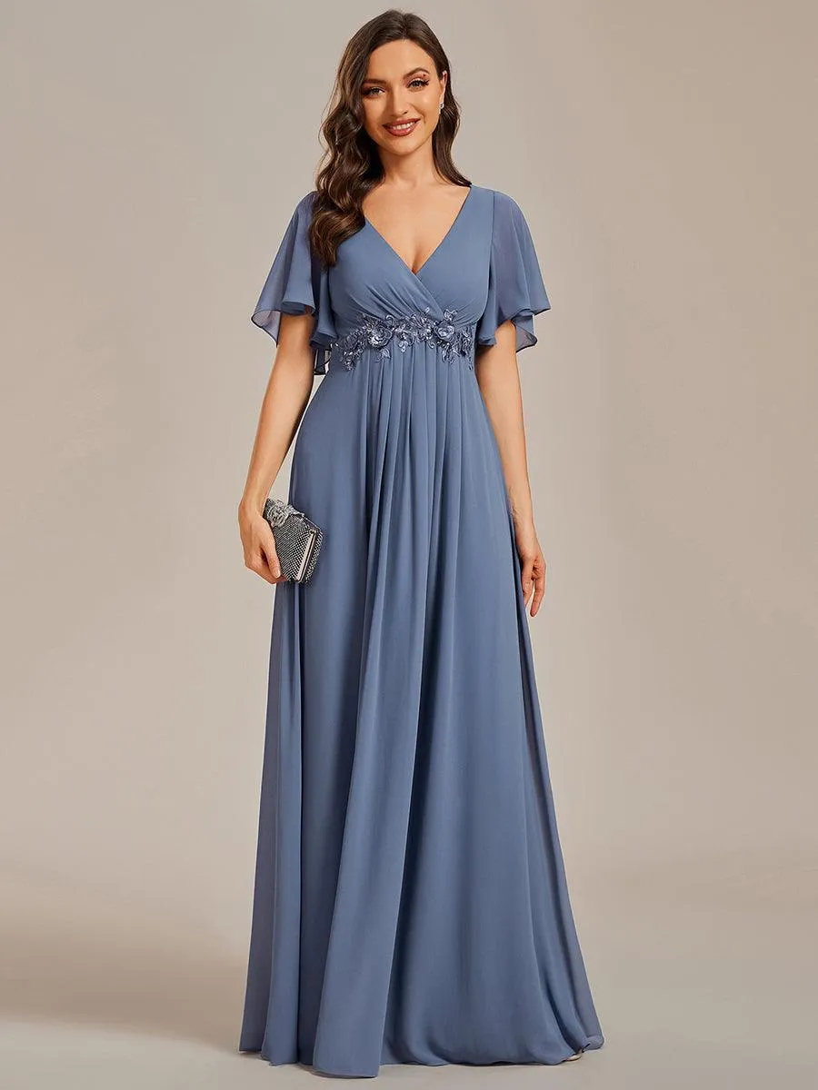 Robe longue élégante en mousseline de soie pour mère de la mariée avec manches fluides