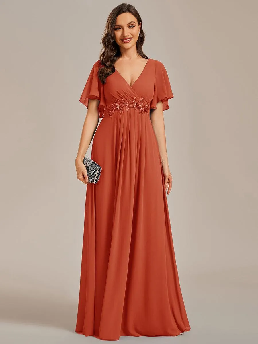 Robe longue élégante en mousseline de soie pour mère de la mariée avec manches fluides