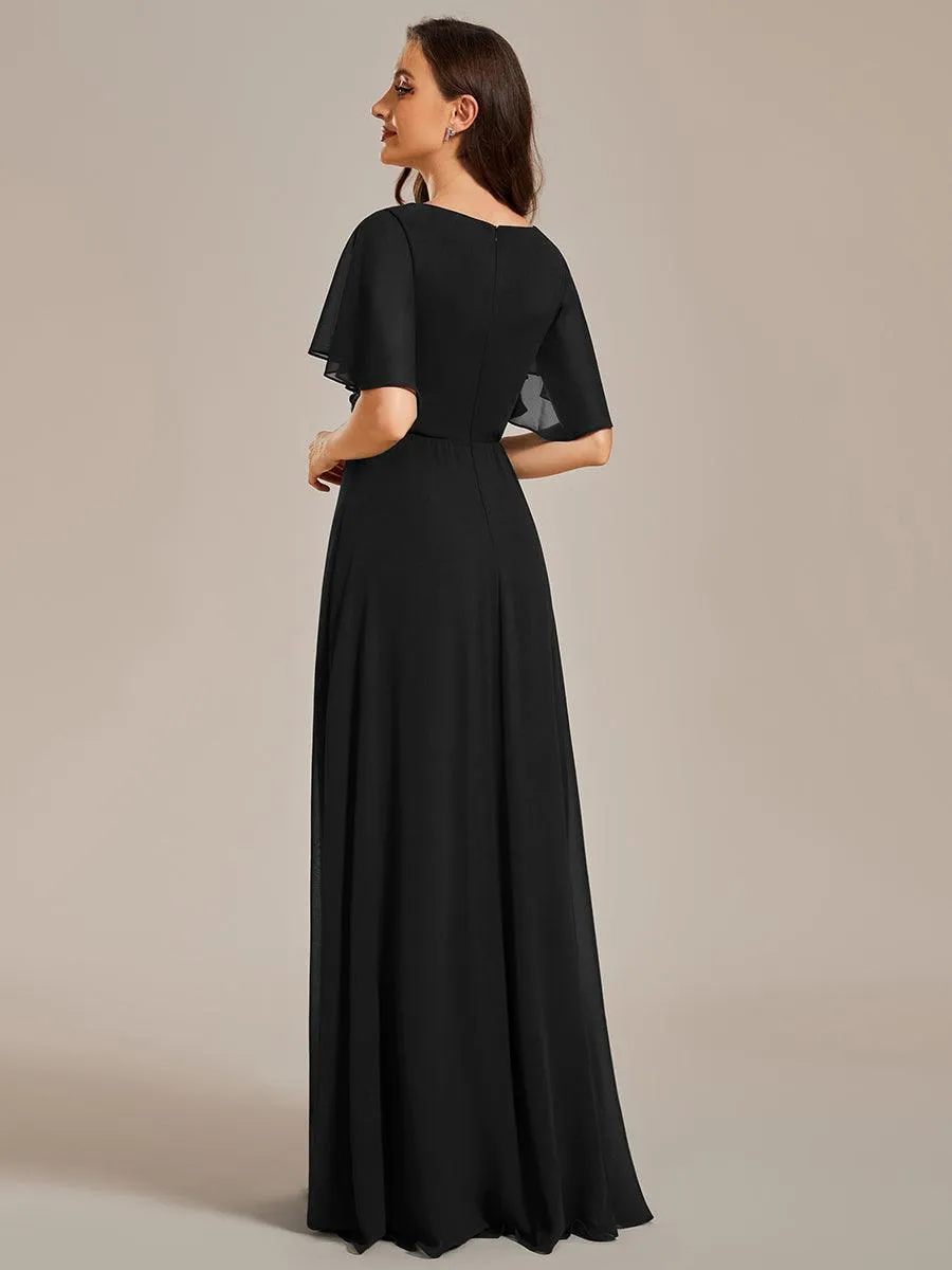 Robe longue élégante en mousseline de soie pour mère de la mariée avec manches fluides