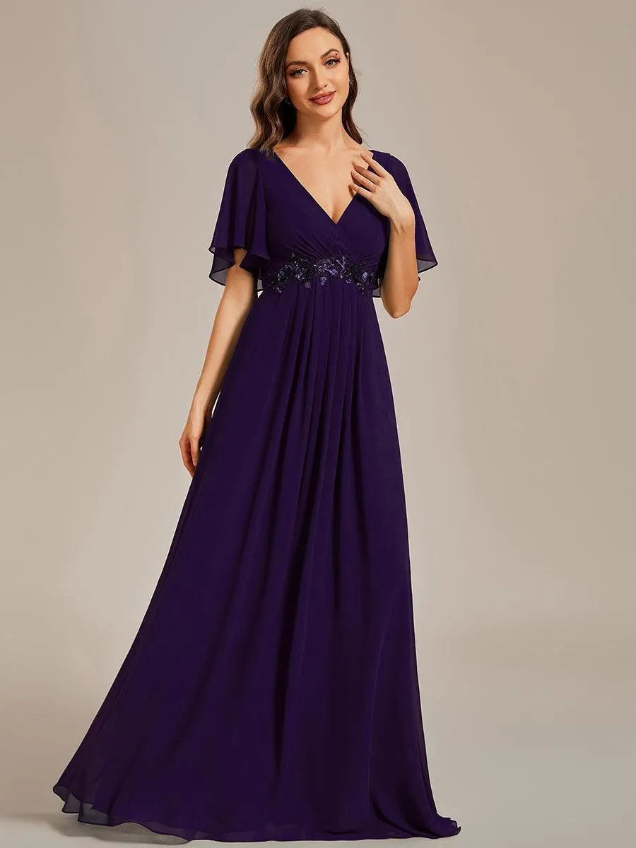 Robe longue élégante en mousseline de soie pour mère de la mariée avec manches fluides