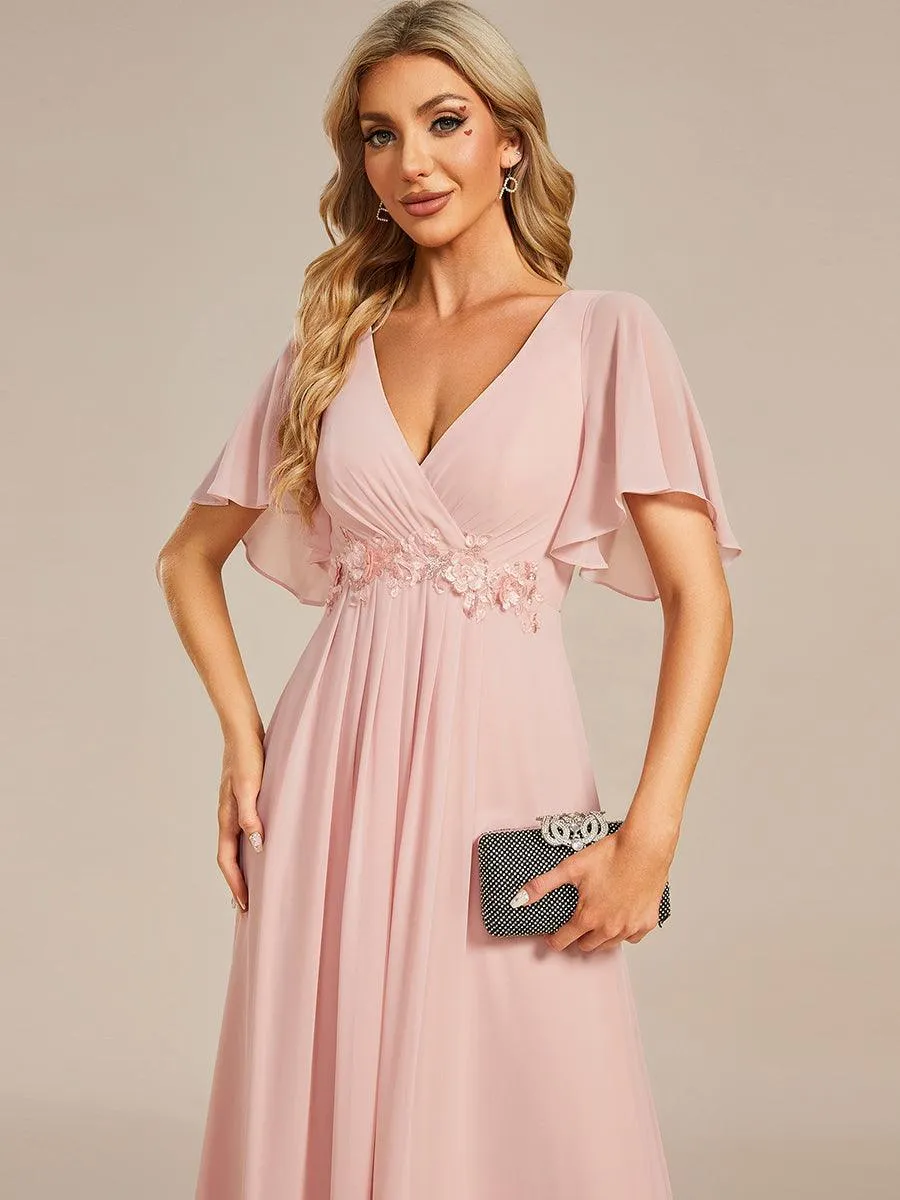 Robe longue élégante en mousseline de soie pour mère de la mariée avec manches fluides