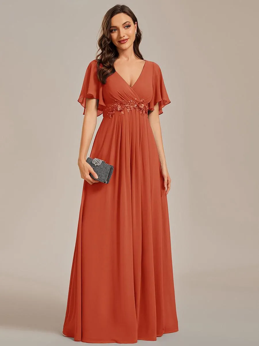 Robe longue élégante en mousseline de soie pour mère de la mariée avec manches fluides