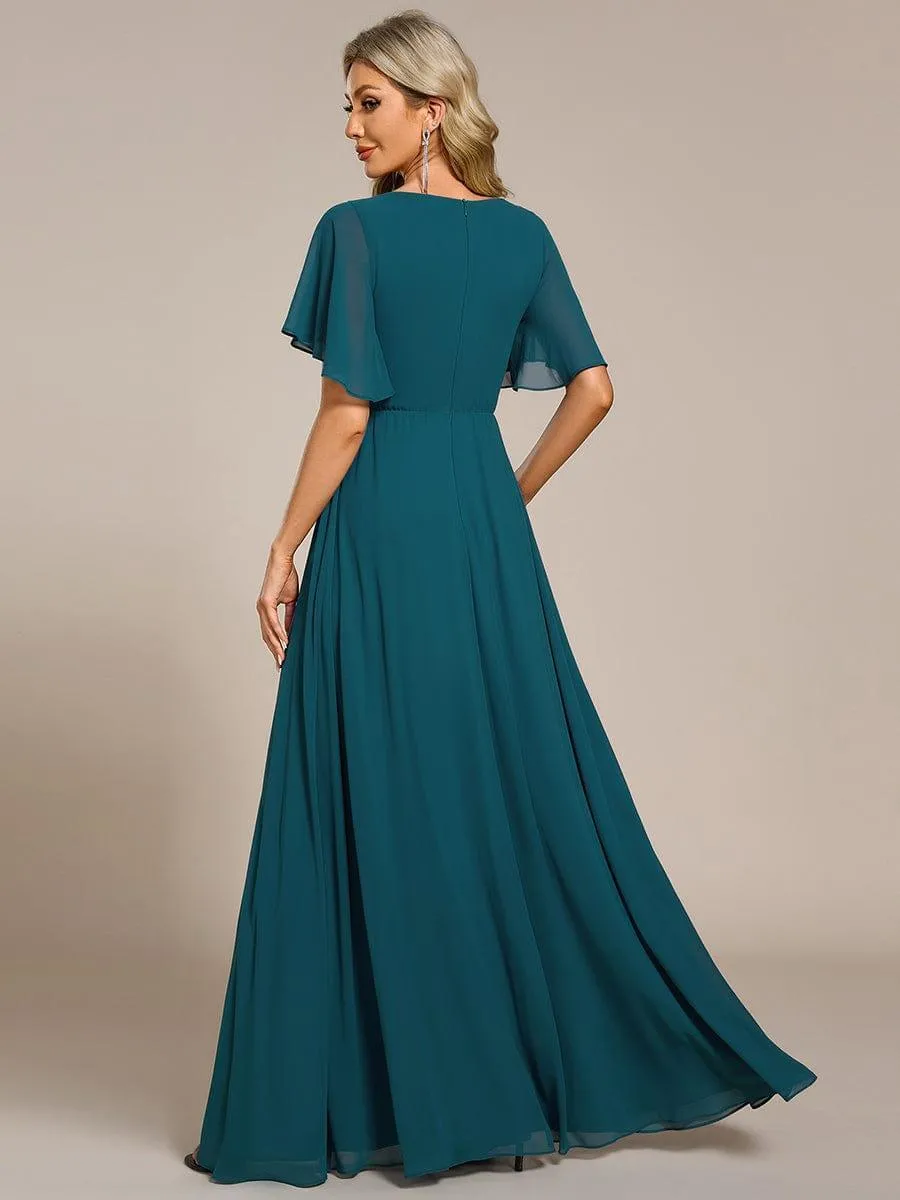 Robe longue élégante en mousseline de soie pour mère de la mariée avec manches fluides