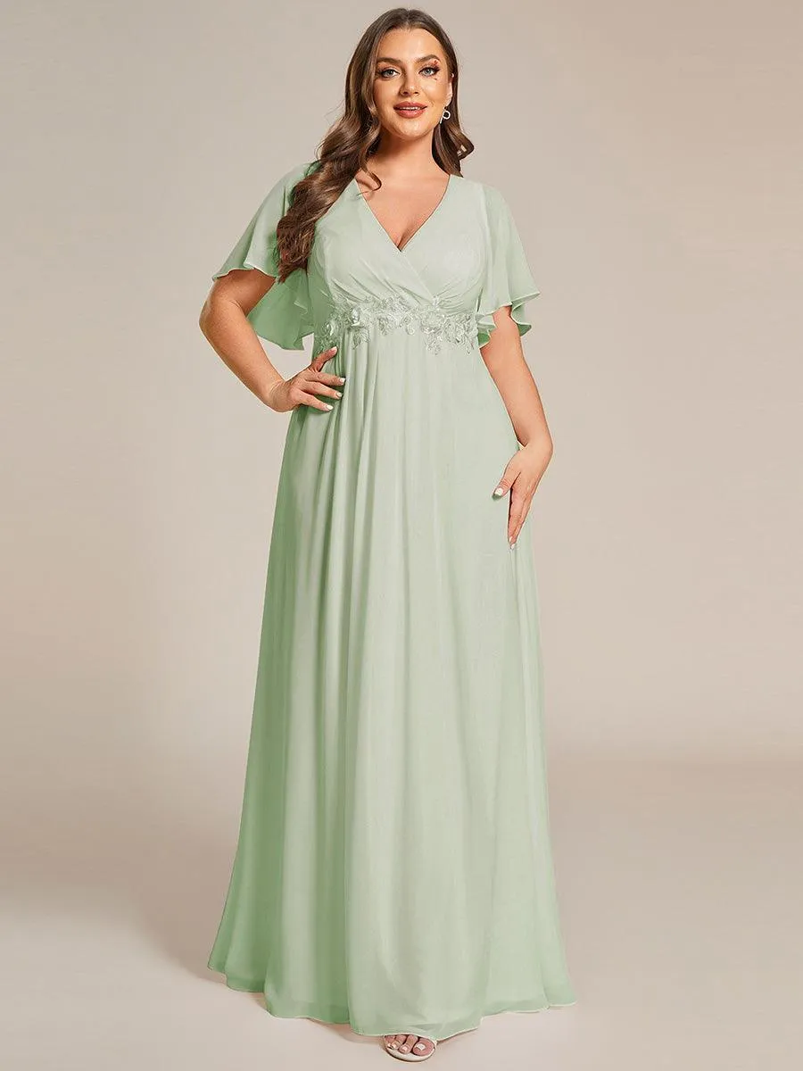Robe longue élégante en mousseline de soie pour mère de la mariée avec manches fluides