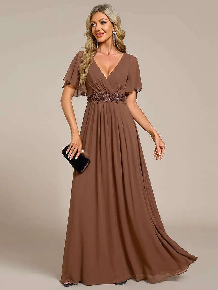 Robe longue élégante en mousseline de soie pour mère de la mariée avec manches fluides