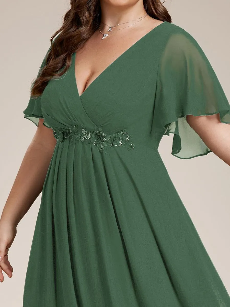 Robe longue élégante en mousseline de soie pour mère de la mariée avec manches fluides