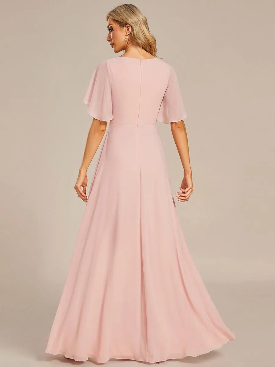 Robe longue élégante en mousseline de soie pour mère de la mariée avec manches fluides