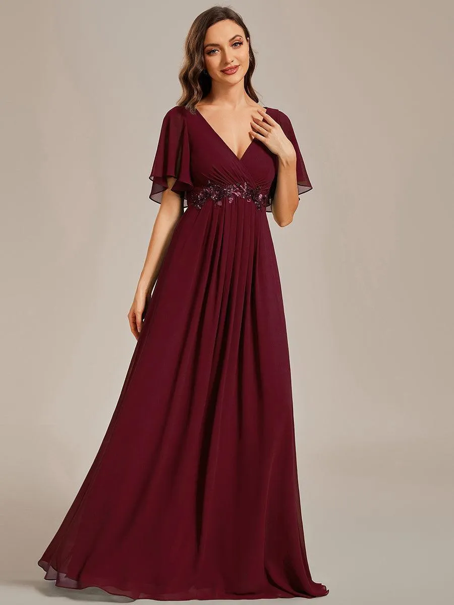 Robe longue élégante en mousseline de soie pour mère de la mariée avec manches fluides