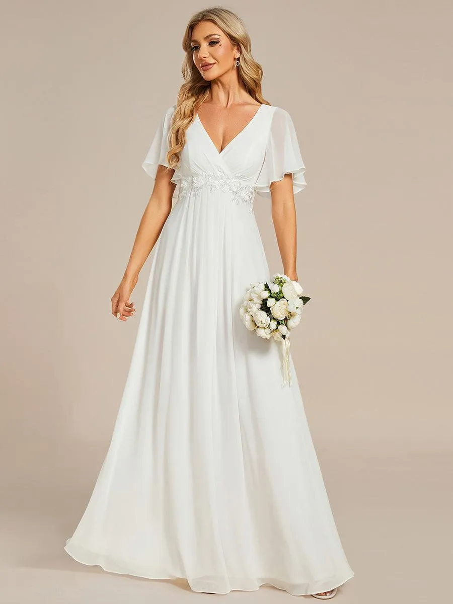 Robe longue élégante en mousseline de soie pour mère de la mariée avec manches fluides