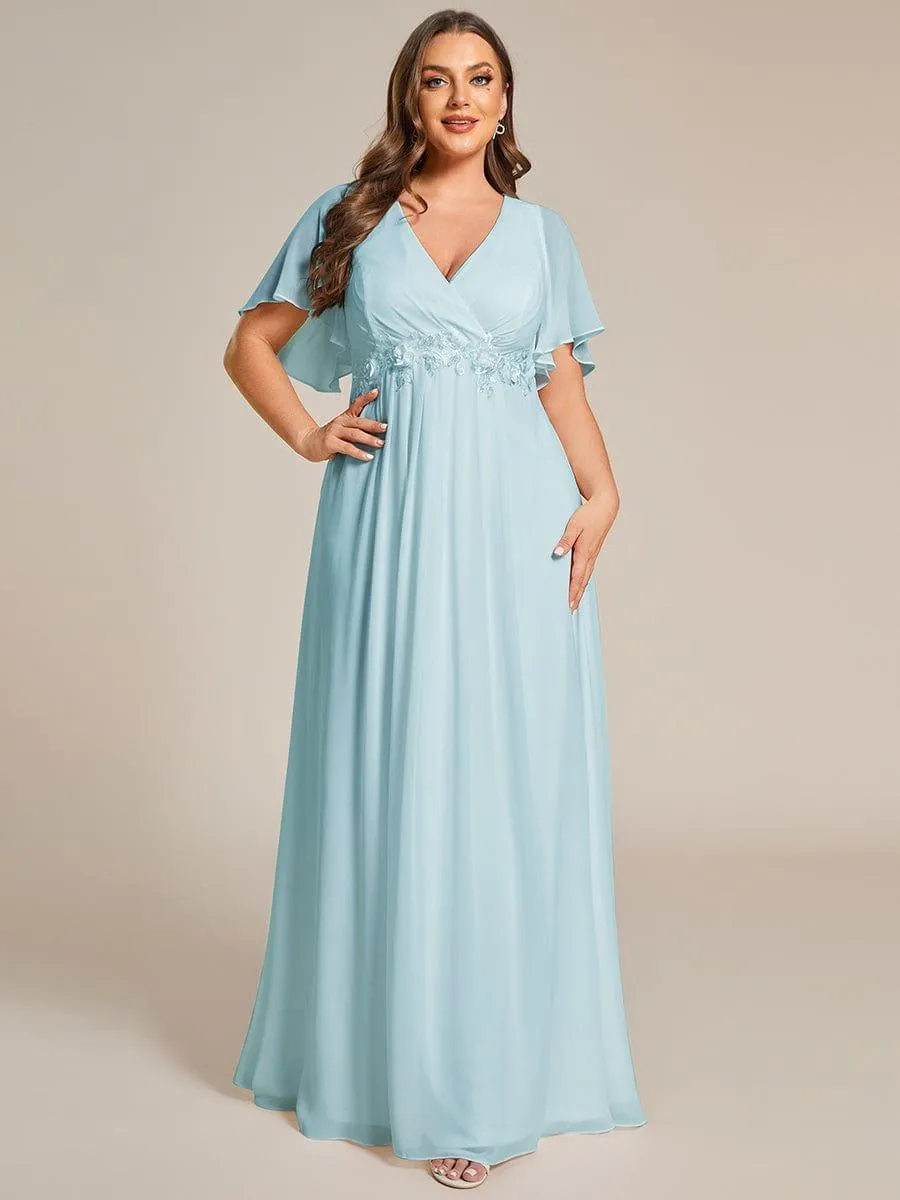 Robe longue élégante en mousseline de soie pour mère de la mariée avec manches fluides