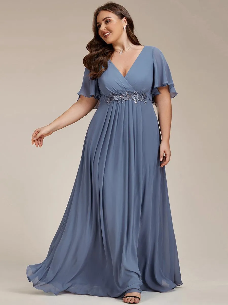 Robe longue élégante en mousseline de soie pour mère de la mariée avec manches fluides
