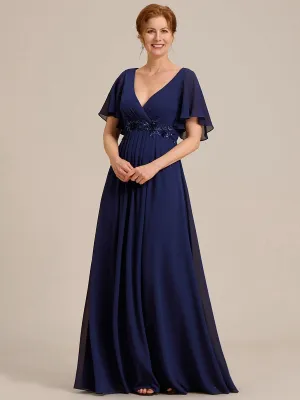 Robe longue élégante en mousseline de soie pour mère de la mariée avec manches fluides