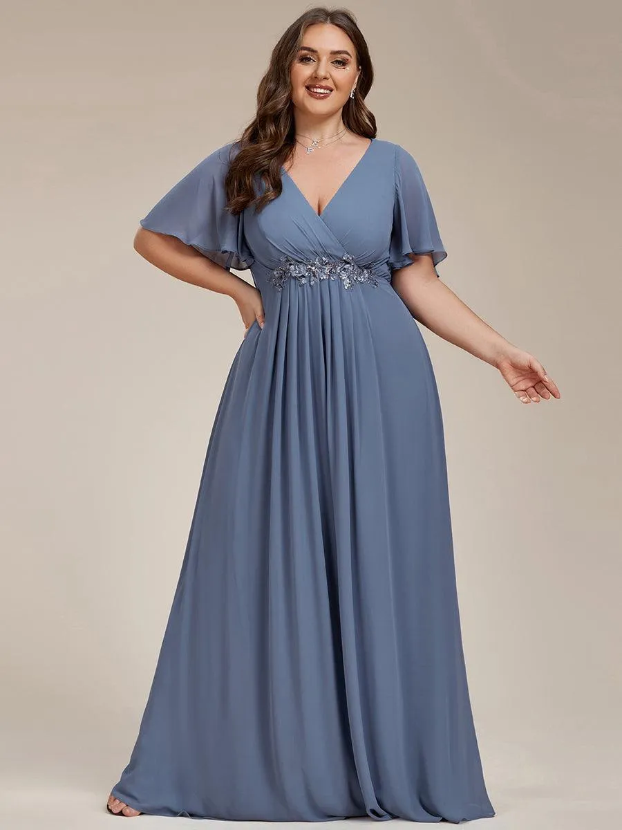 Robe longue élégante en mousseline de soie pour mère de la mariée avec manches fluides