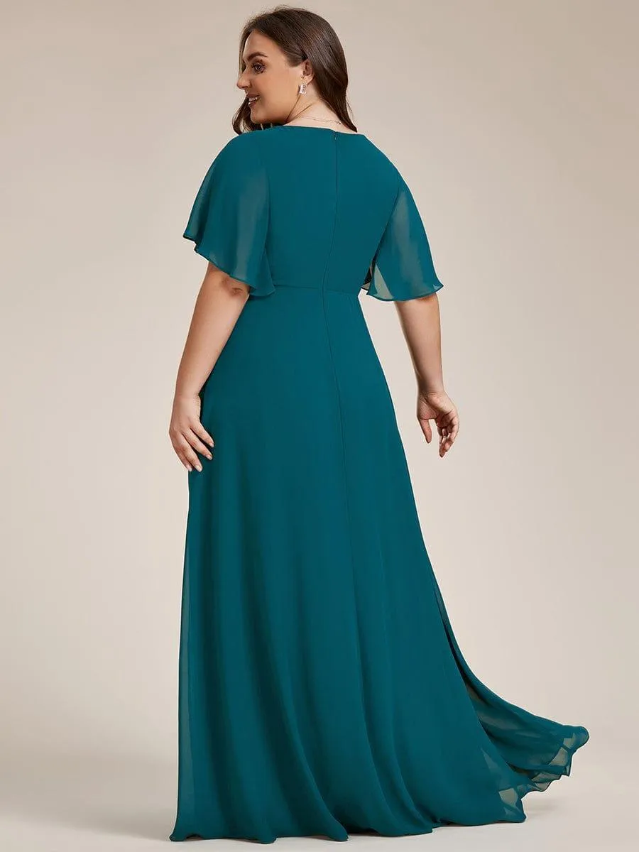 Robe longue élégante en mousseline de soie pour mère de la mariée avec manches fluides